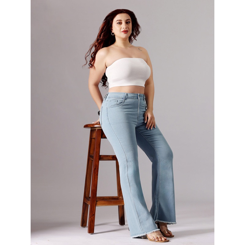 Women’s Light Blue Bootcut High-Rise Clean-Look Cropped Stretchable Denim Jeans 26 Light Blue