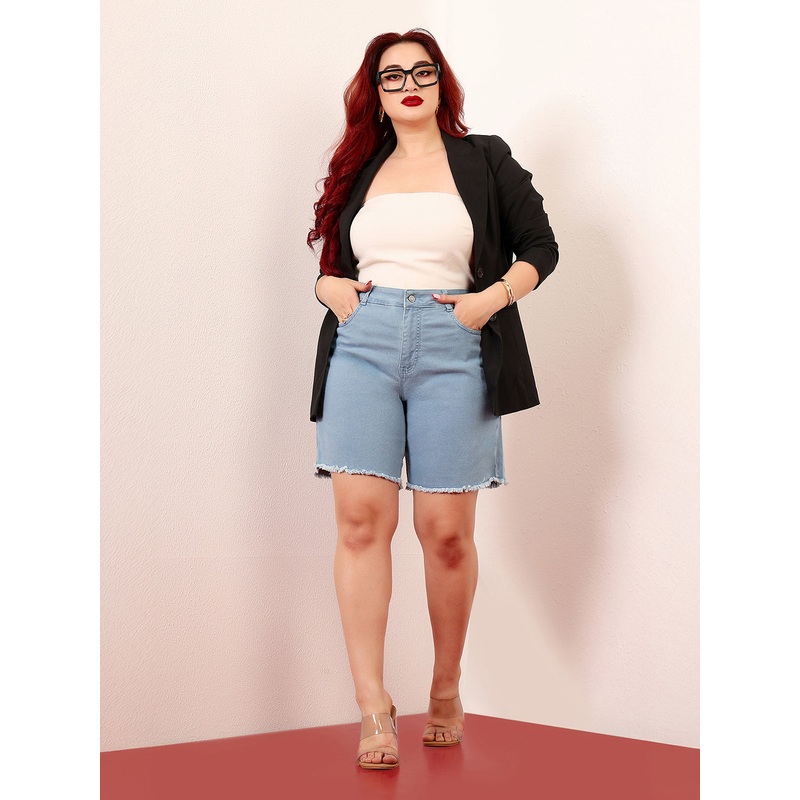 Women’s Light Blue High-Rise Clean-Look Above Knee Stretchable Denim Shorts 26 Light Blue