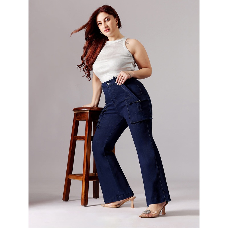 Women’s Navy Blue Bootcut High-Rise Clean-Look Stretchable Denim Jeans 26 Navy Blue