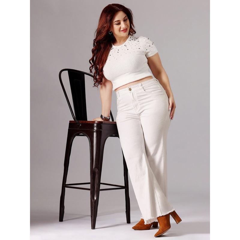 Women’s White Bootcut High-Rise Clean-Look Stretchable Denim Jeans 26 White