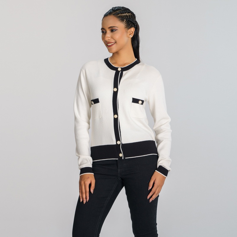 Womens Black/White Cardigan S WHITE/BLACK