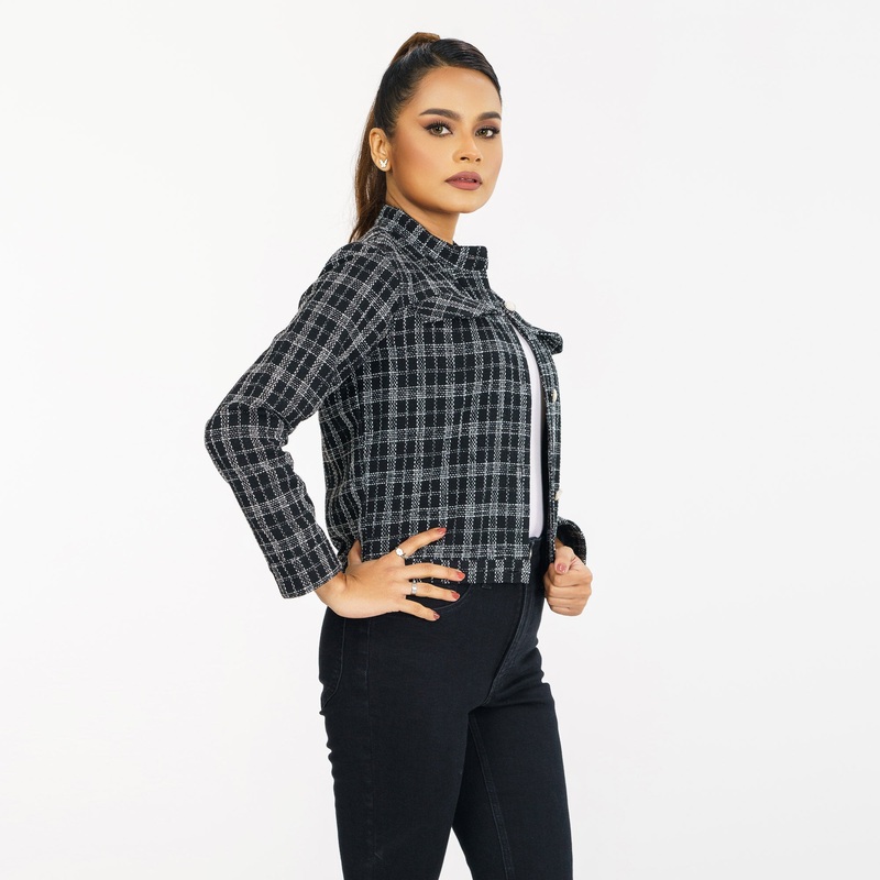 Womens Black & White Shacket S BLACK/WHITE CHECK