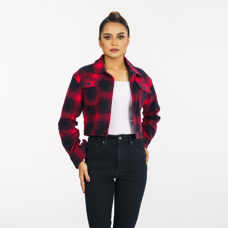 Womens Red Check Shacket S RED CHECK