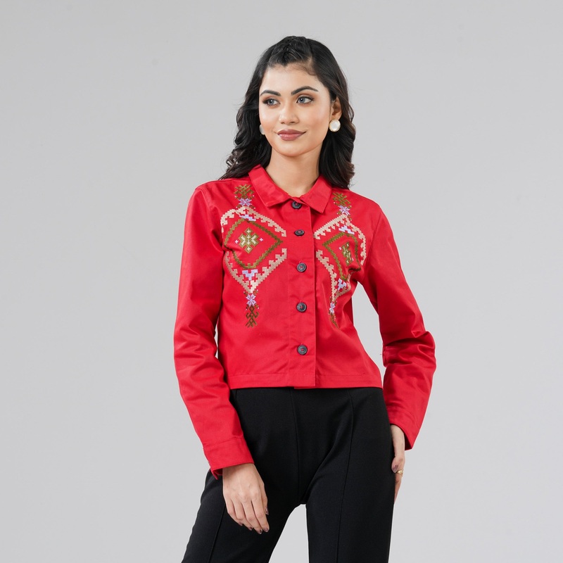 Womens Red Twill Jacket S RED