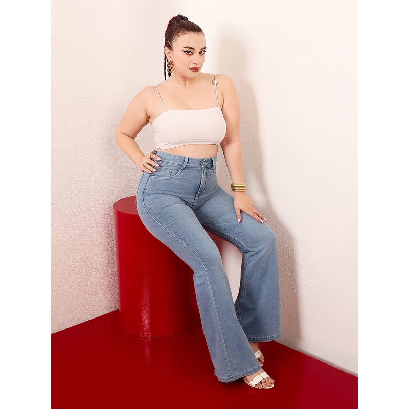 CHASEshape Women’s Light Blue High-Rise Clean-Look Stretchable Denim Bootcut Shaping Jeans 26 Light Blue