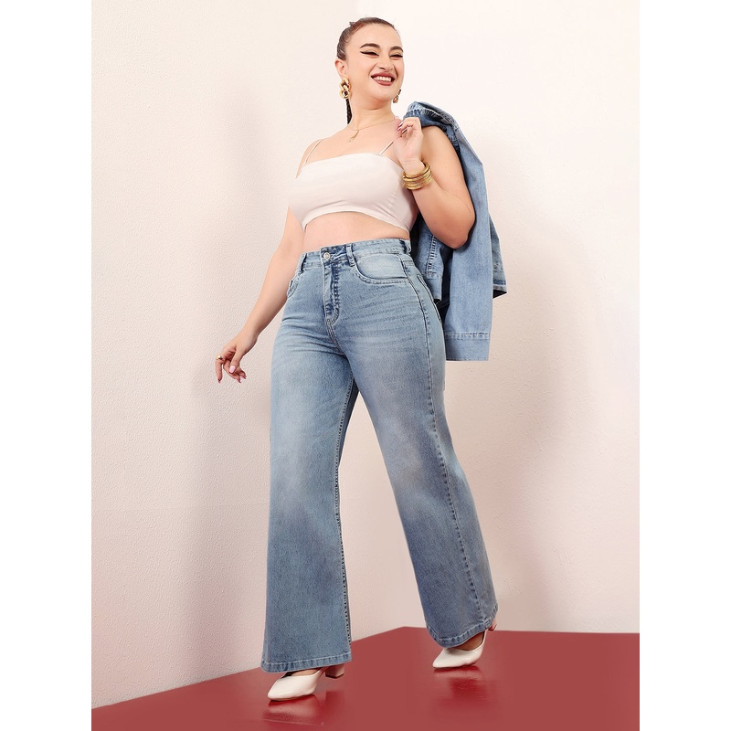 CHASEshape Women’s Light Blue Wide-Leg High-Rise Clean-Look Stretchable Shaping Denim Jeans 26 Light Blue