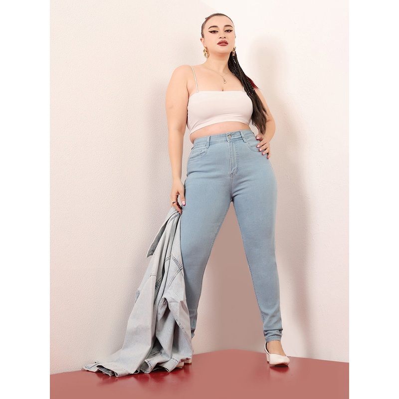 CHASEstretch Women’s Light Blue Skinny High-Rise Distressed Ice-Wash Denim Jeans 26 Light Blue