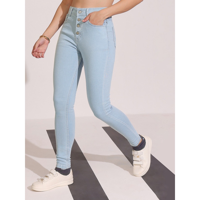 CHASEstretch Women’s Light Blue Skinny High Rise Distressed Ice Wash Regular Length Denim Jeans 26 Light Blue