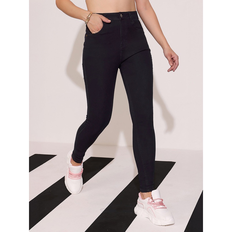 Women’s Black Skinny Fit High Rise Clean Look Cropped Length Stretchable Denim Jeans 26 Black