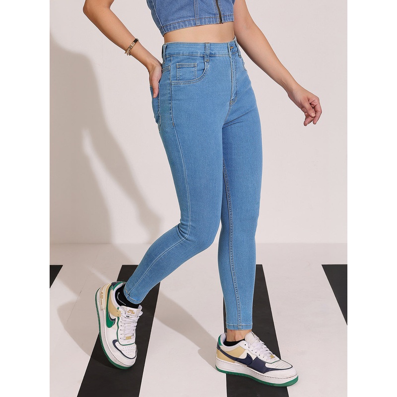 Women’s Blue Skinny High-Rise Distressed Cropped Denim Jeans 26 Blue