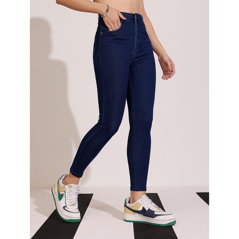 Women’s Navy Blue Skinny Fit High Rise Clean Look Cropped Length Stretchable Denim Jeans 26 Navy Blue