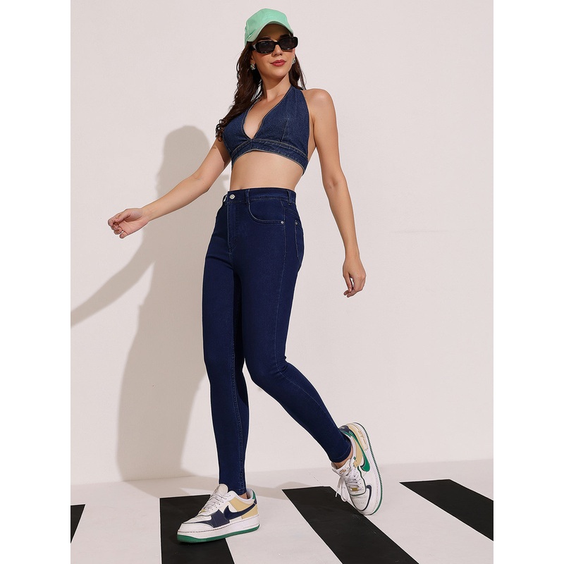 Women’s Navy Blue Skinny Fit High Rise Clean Look Regular Length Stretchable Denim Jeans 26 Navy Blue