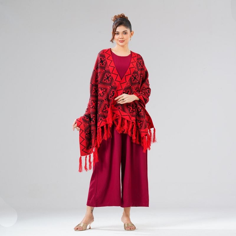 Womens Black & Red Shawl N/A BLACK/RED