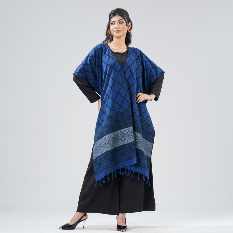Womens Blue Ethnic Shawl S BLUE