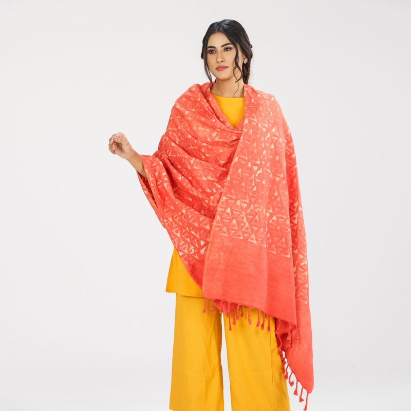 Womens Ethnic Madder Cotton Shawl 95″ Madder