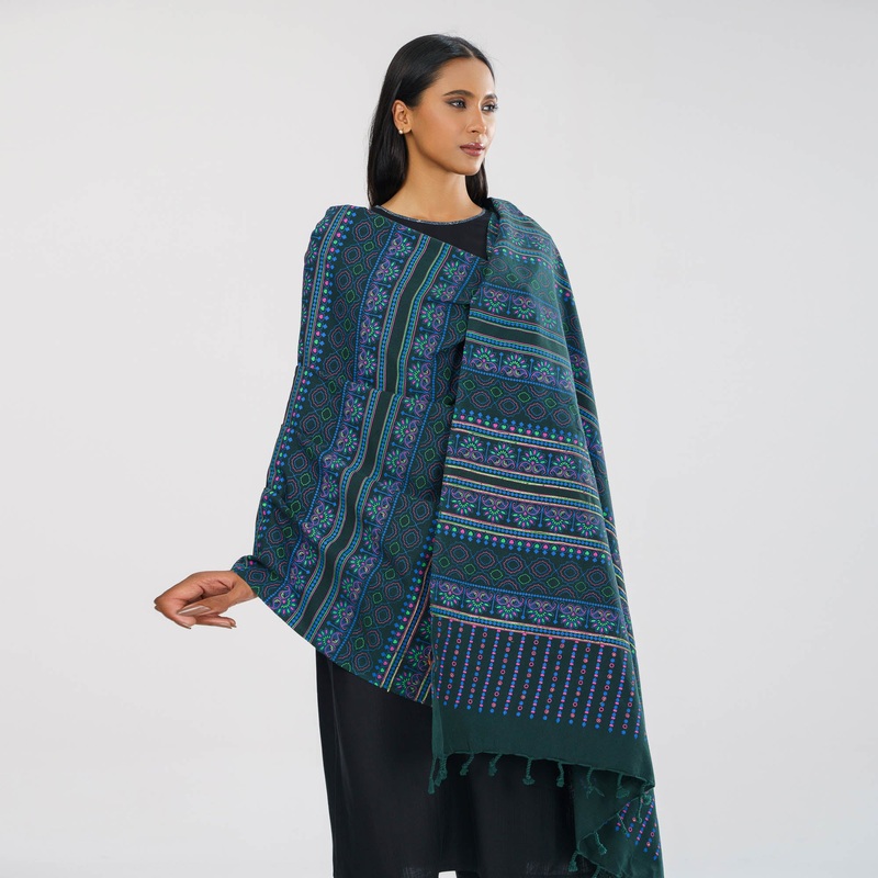Womens Green Ethnic Shawl 95″ GREEN