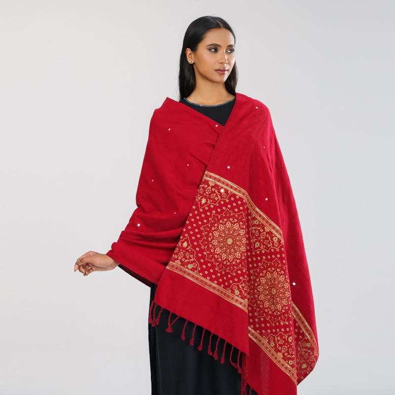 Womens RedEthnic Shawl 95″ Inch RED