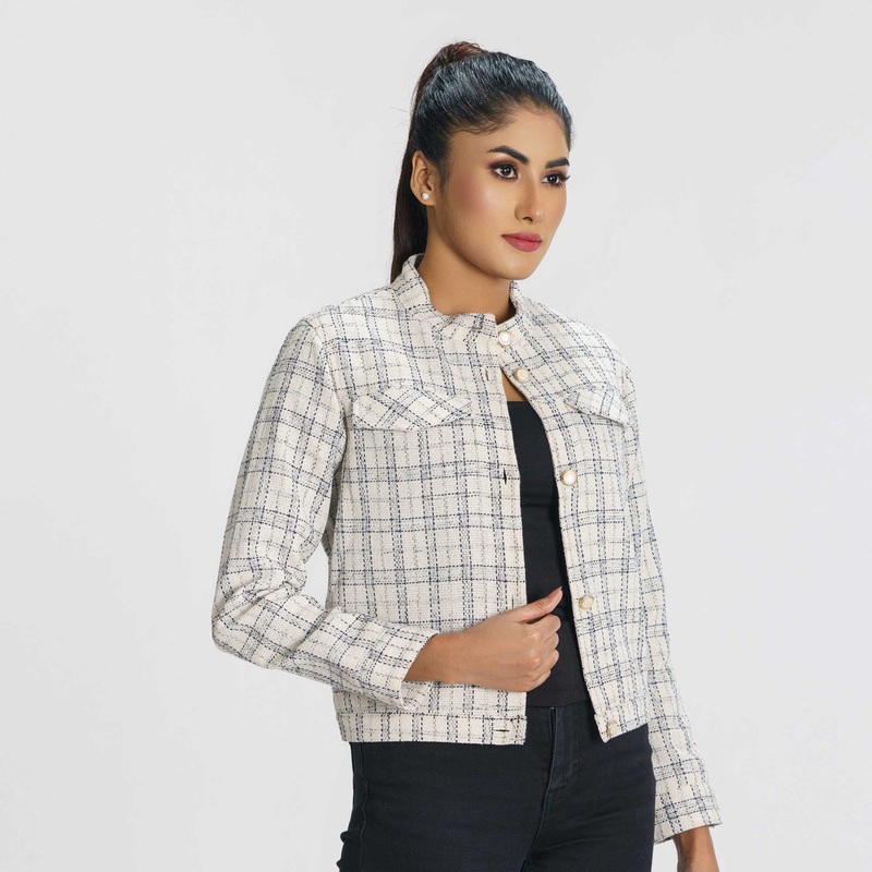 Womens White & Black Checked Shacket S WHITE/BLACK CHECK