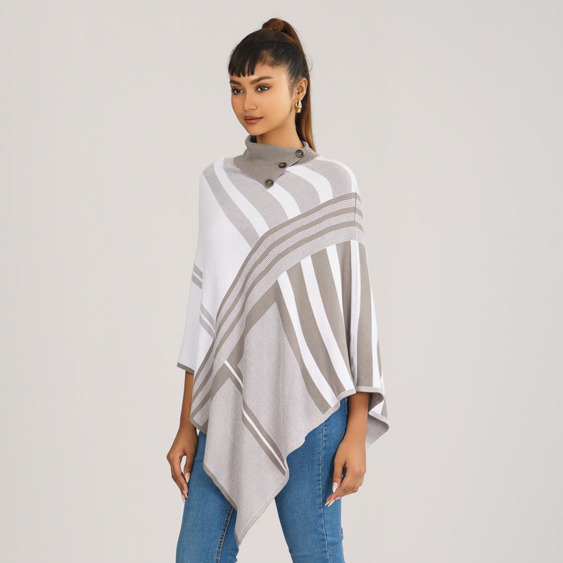 Womens White & Grey Checked Poncho S WHITE/GREY