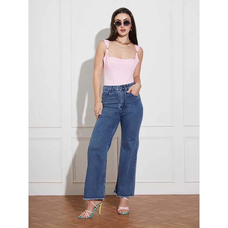 24/7 Comfort Navy-Blue Wide-Leg High Rise Regular-Length Stretchable Denim Jeans 26 Navy Blue