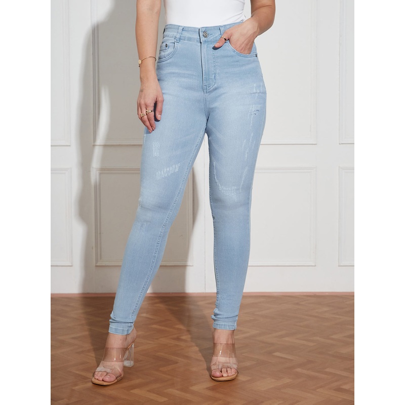 CHASEstretch Women’s Light Blue Skinny High Rise Mild Distress Regular Stretchable Denim Jeans 26 Light Blue