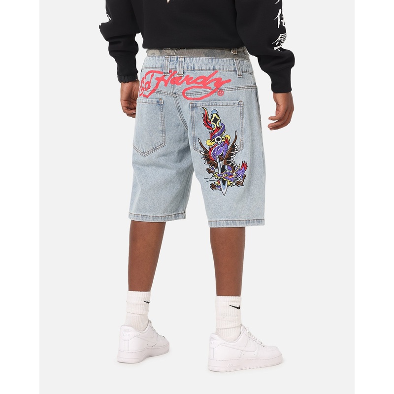 Ed Hardy Double Waist Camo Jorts Mid Blue Denim 28