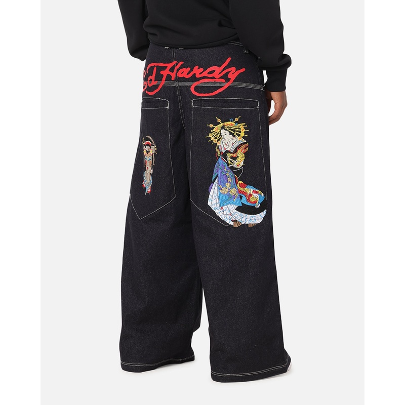 Ed Hardy Ultra Wide Leg Denim Jeans Indigo 28