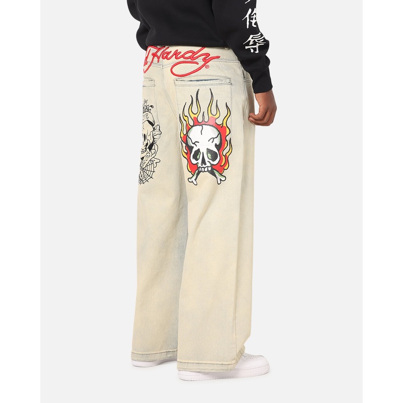 Ed Hardy Wide Leg Skull Jeans Sage 28