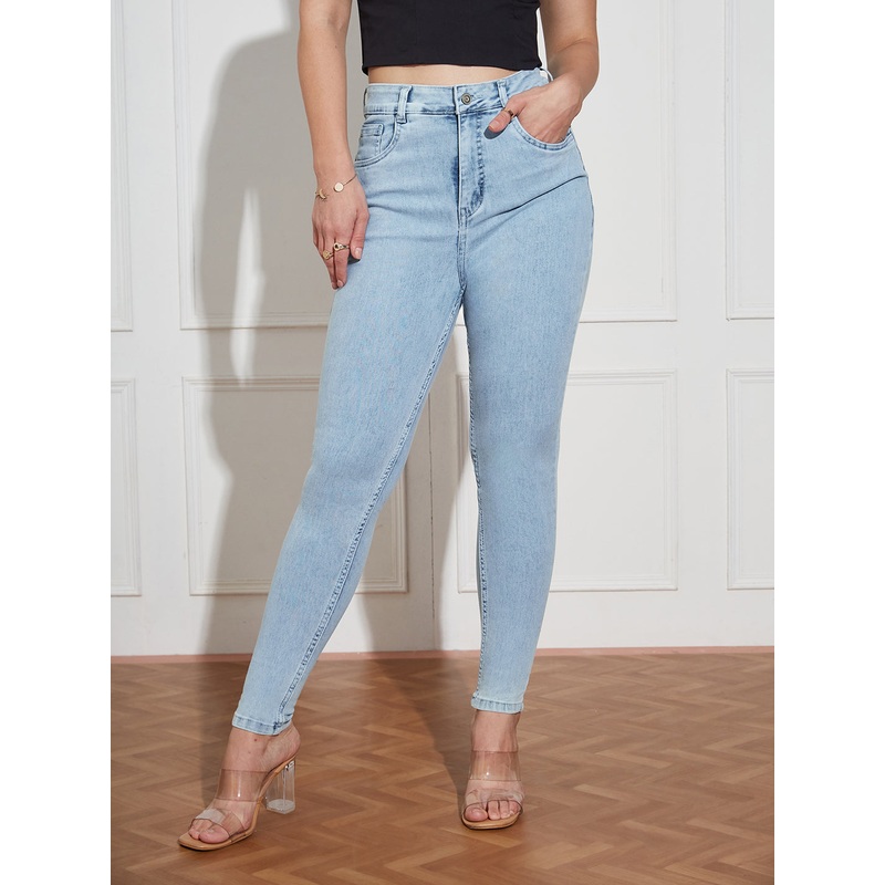 Women’s Blue Skinny-Fit High-Rise Clean-Look Regular-Length Stretchable Denim Jeans 26 Blue