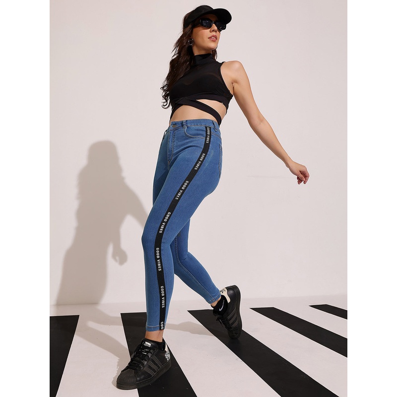 Women’s Blue Skinny Fit High Rise Cropped Denim Stretchable Jeans 26 Blue