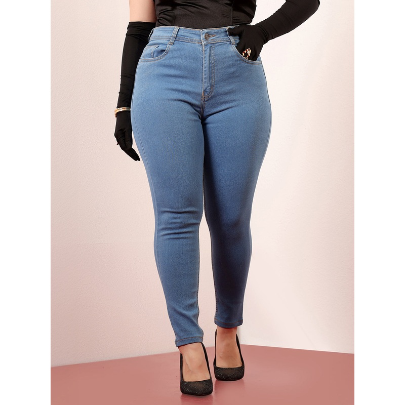 Women’s Blue Solid Skinny High-Rise Clean-Look Cropped Fringe-Detailing Solid Stretchable Denim Jeans 26 Blue