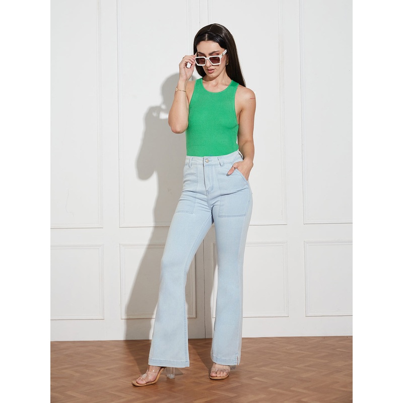 Women’s Light Blue Bootcut High rise Clean look Regular Stretchable Denim Jeans 26 Light Blue