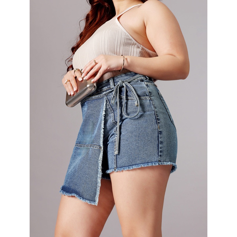 Women’s Navy Blue High-Rise Mild-Distress Denim Skorts 26 Navy Blue