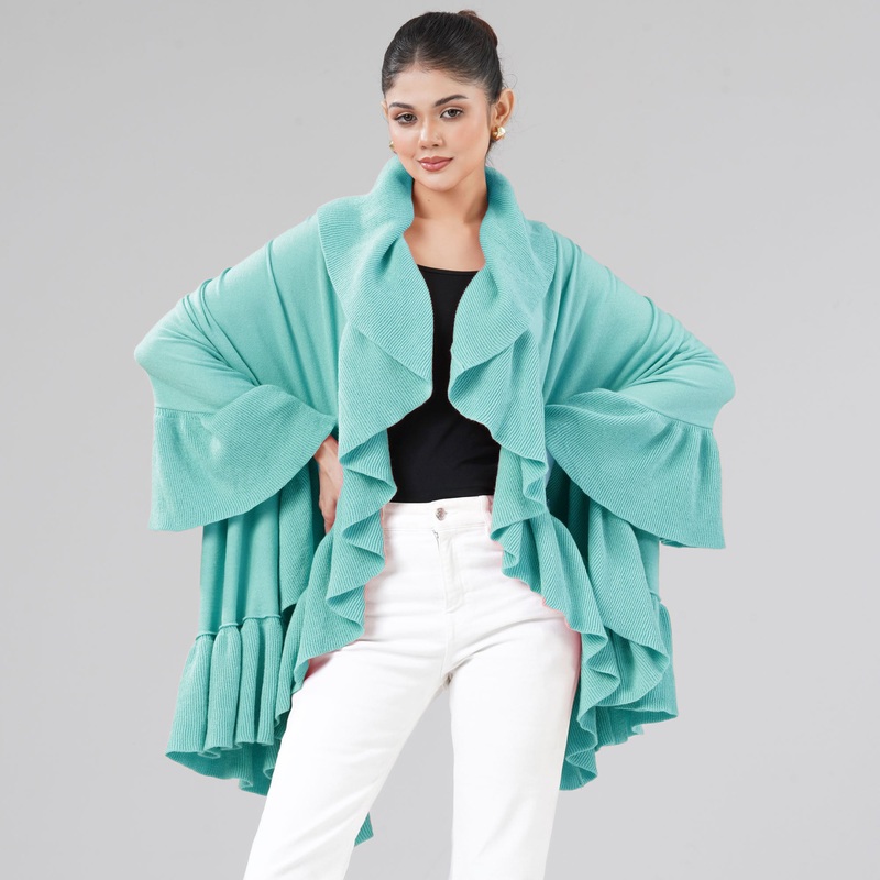 Womens Aqua Ruffle Shawl NA AQUA
