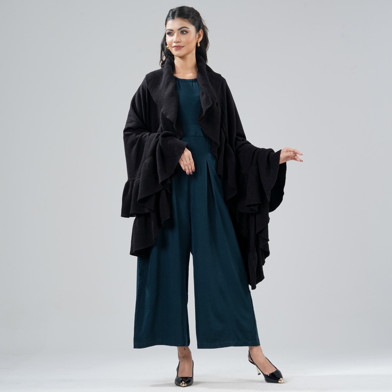 Womens Black Ruffle Shawl NA BLACK