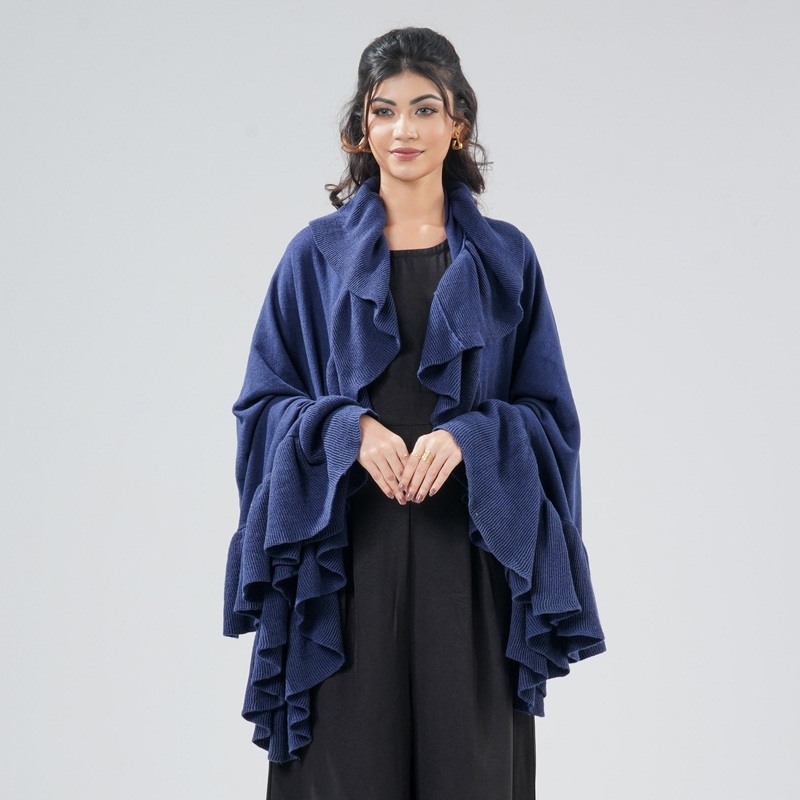 Womens Dark Blue Ruffle Shawl NA DARK BLUE
