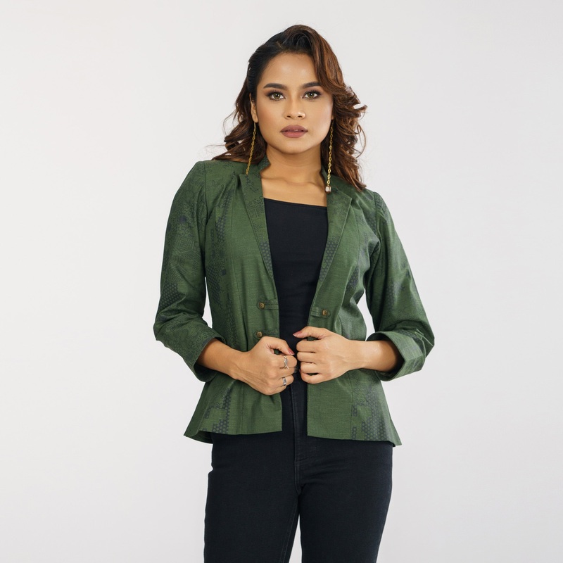 Womens Green Ethnic Jacket S GREEN