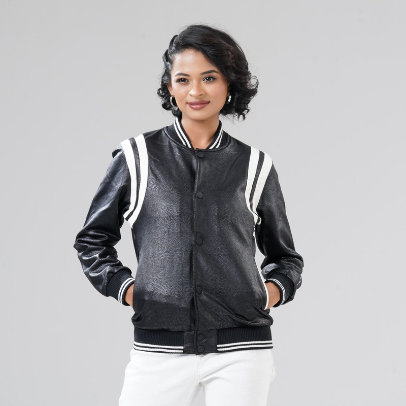 Womens White & Black PU Jacket S BLACK
