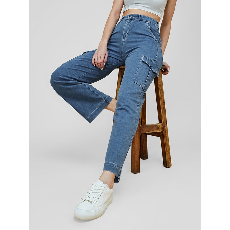 Women’s Blue Wide-Leg High-Rise Clean-Look Regular Stretchable Denim Jeans 26 Light Blue