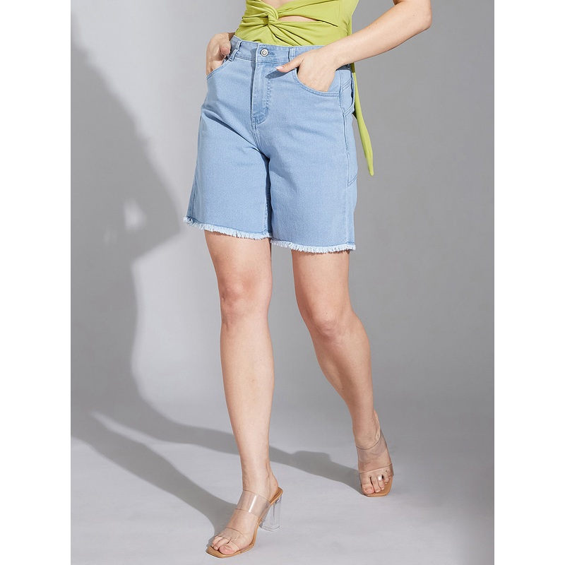 Women’s Light Blue Regular High-Rise Clean-Look Above-Knee Stretchable Denim Shorts 26 Light Blue