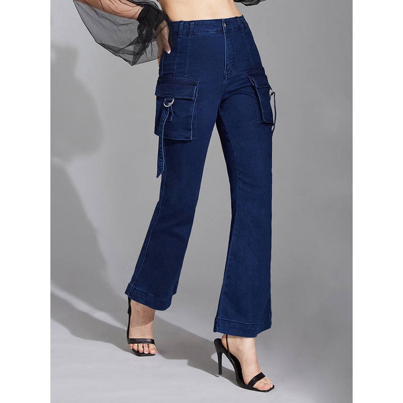 Women’s Navy Blue Bootcut High-Rise Clean-Look Regular Stretchable Denim Jeans 24 Navy Blue