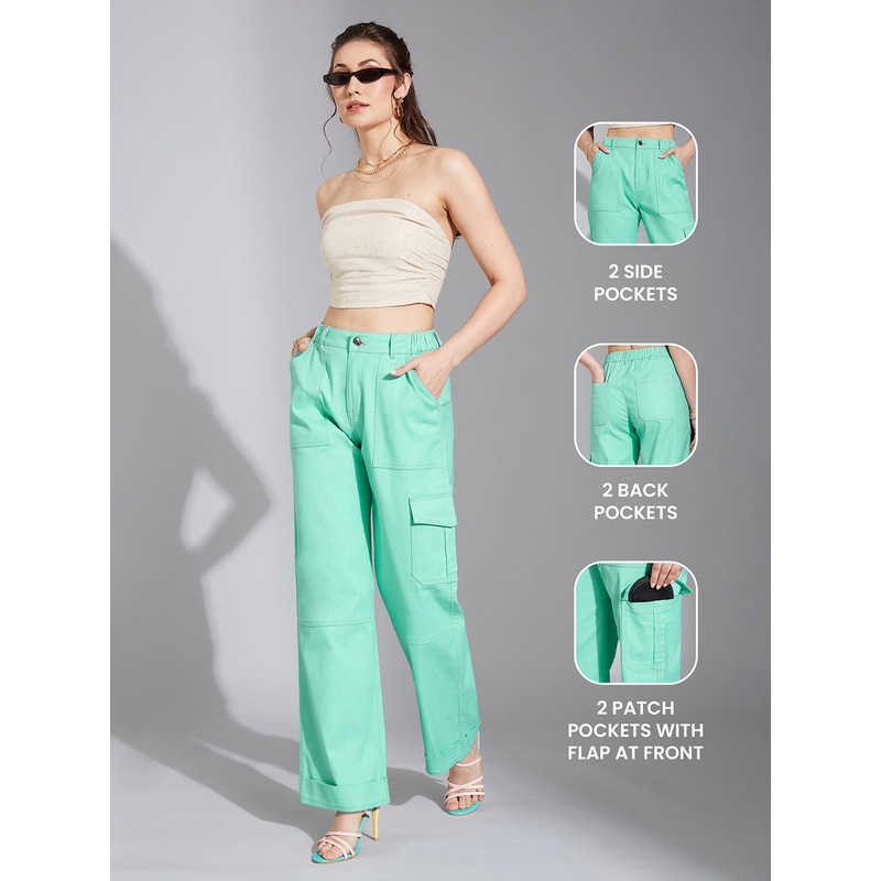 Women’s Turquoise Wide-Leg High-Rise Clean-Look Stretchable Denim Pants 26 Turquoise
