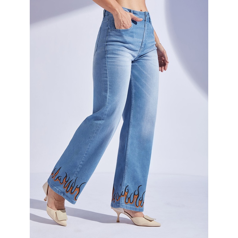 Hand Painted Denims: Order of the Phoenix Straight-Fit Mid-Rise Jeans 28 Blue