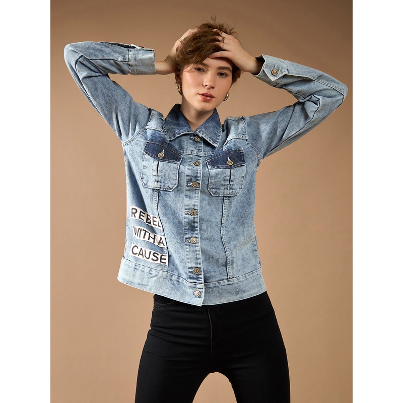 Women’s Light Blue Polo Neck Solid Full Sleeve Bomber Regular Length Jacket XS Light Blue