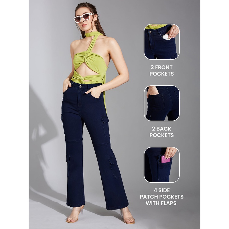 Women’s Navy Blue Wide-Leg High-Rise Clean-Look Stretchable Denim Jeans 26 Navy Blue