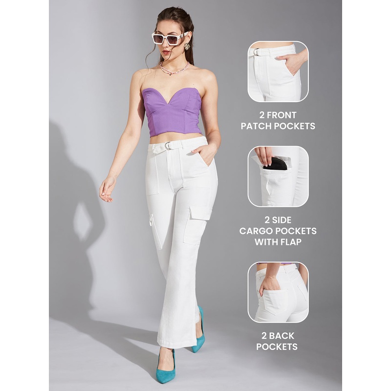 Women’s White Wide-Leg High-Rise Clean-Look Regular Stretchable Denim Jeans 26 White