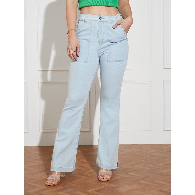 Women’s Light Blue Bootcut High rise Clean look Regular Stretchable Denim Jeans 26 Blue