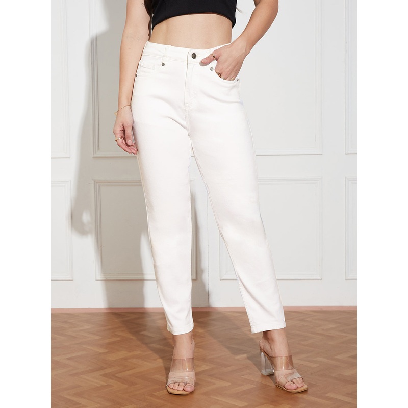 Women’s White High Rise Clean Look Regular-Length Stretchable Denim Mom’s Jeans 26 White