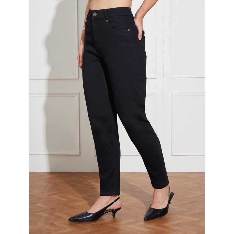 Women’s Black High Rise Clean Look Regular-Length Stretchable Denim Mom Jeans 26 Black