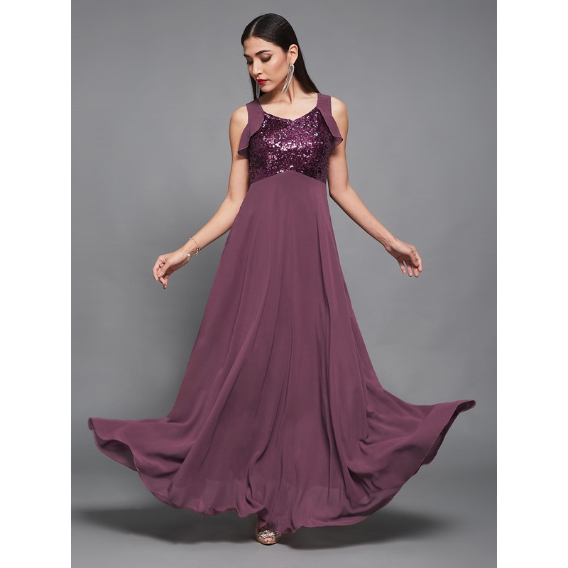 Women’s Mauve Sweet-Heart Neck Sleeveless Embellished Fit & Flare Maxi Dress XS Mauve